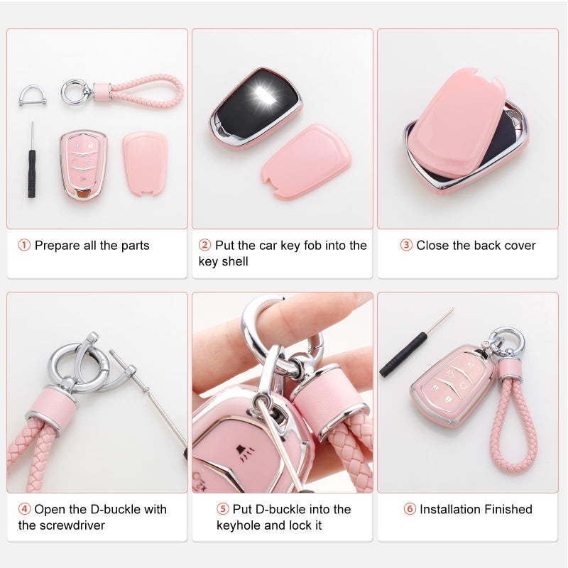 YO&YOYE for BMW Key Fob Cover with Keychain, Pink Soft TPU Key Case Protection Fit for BMW 2 5 6 7 X1 X2 X3 X5 X6 Series - Image 5